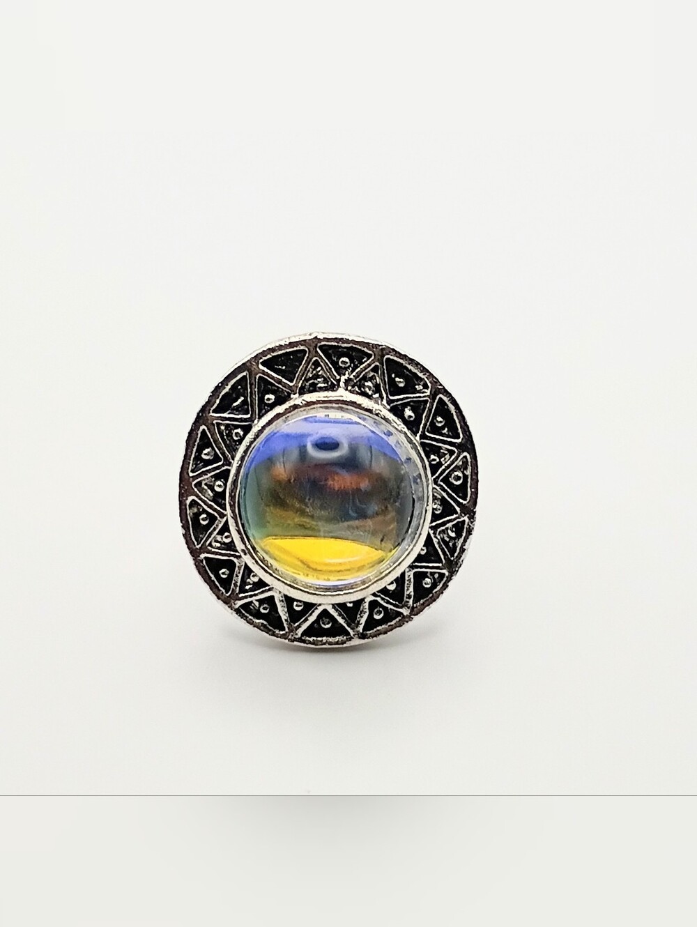 Silver-Tone Multicolor Glass Cabochon Ring - Women Jewelry